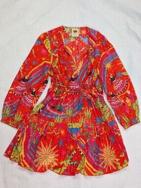 farm rio red spring bananas mini dress FARM RIO SPRING BANANAS BELTED MINI DRESS NWT, L